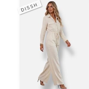 NWT DISSH Lars Cream Tencel Jumpsuit Wide Legs In Cream Size 8